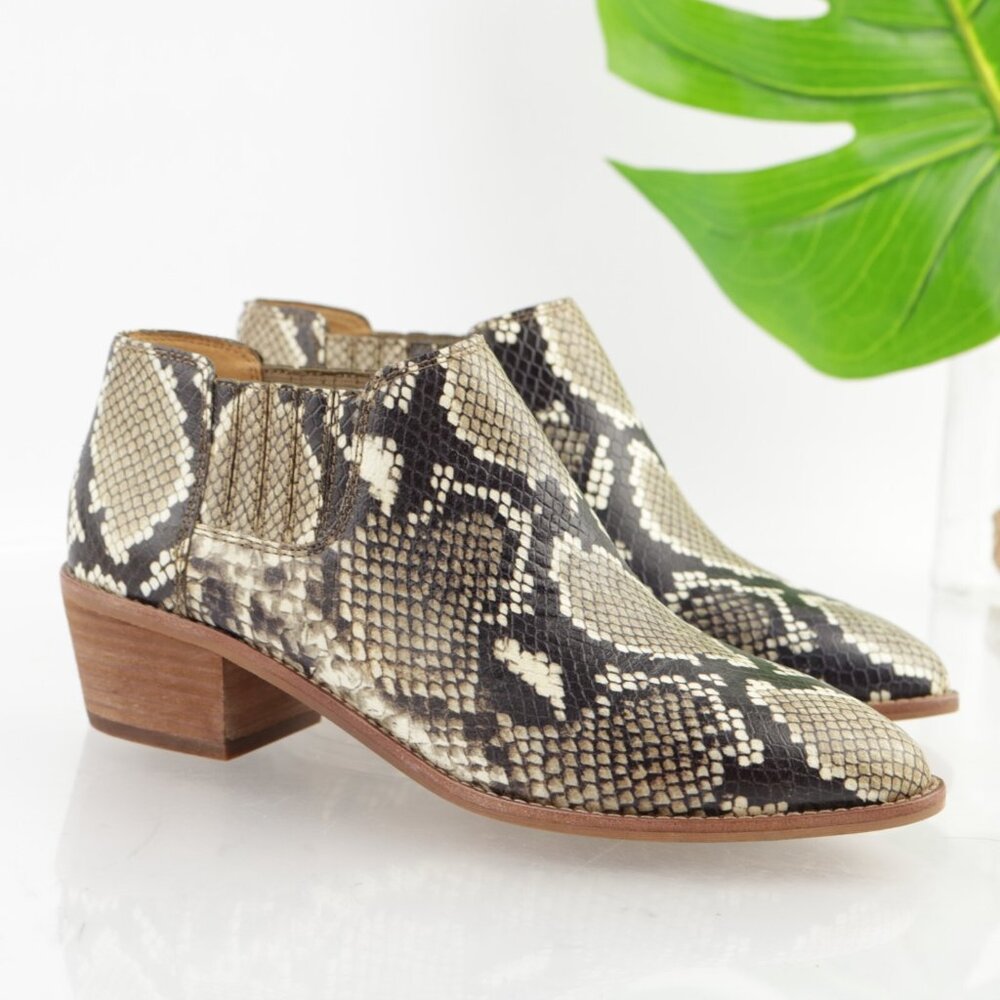 Madewell Womens Sonia Boot Size 7.5 Brown Leather Python Low Heel Chelsea Bootie